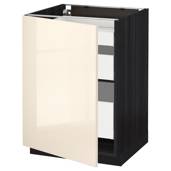 Напольный шкаф с 1 дверцей, 3 ящика МЕТОД / МАКСИМЕРА, черный, Рингульт кремовый - схема-чертеж с размерами