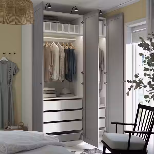 PAX / GULLABERG Гардероб, комбинация - белый/серый 150x60x236 см - схема-чертеж с размерами