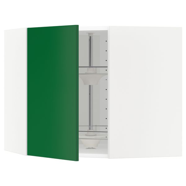 Угловой навесной шкаф с вращающейся секцией МЕТОД, белый, Флэди зеленый - схема-чертеж с размерами