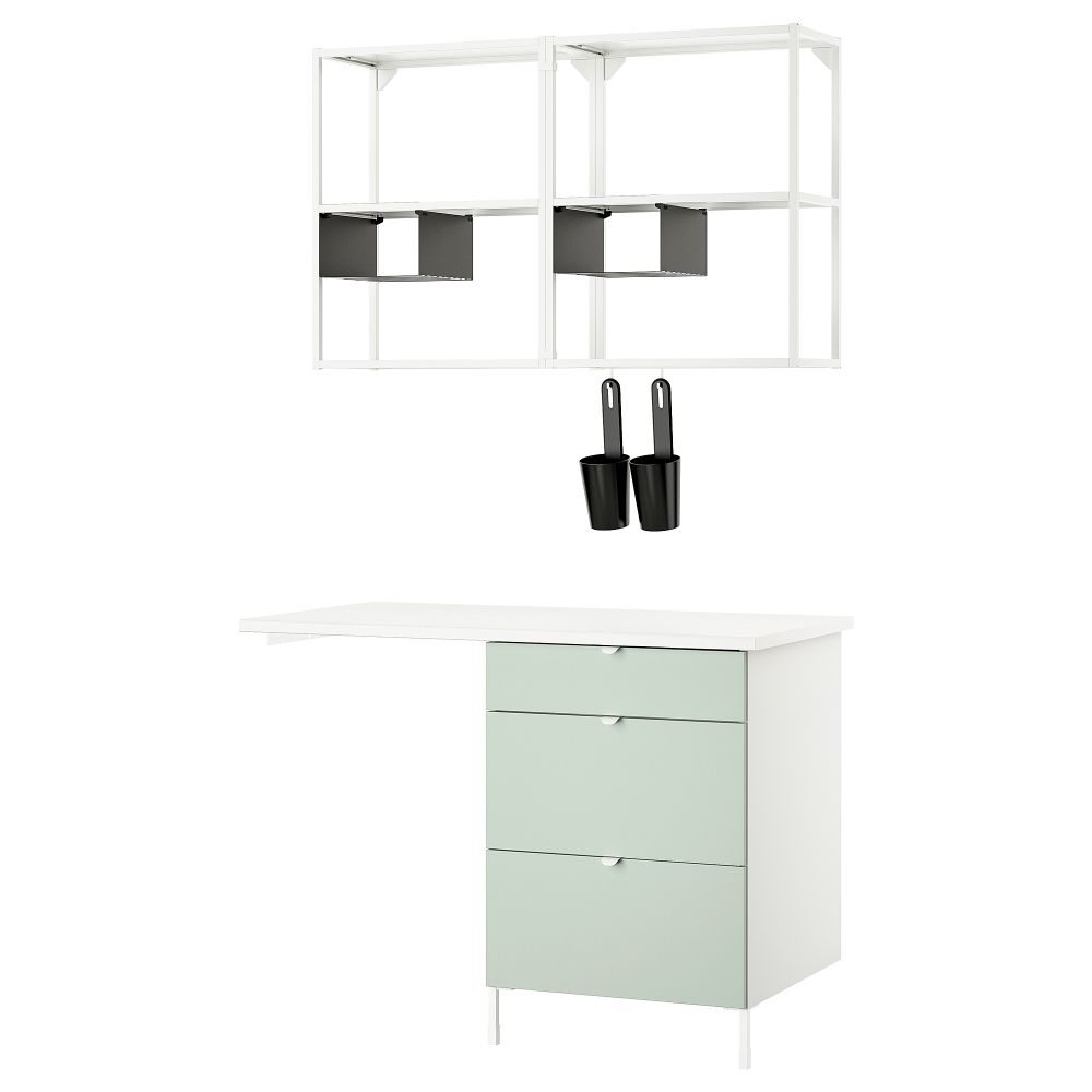 Комбинация для хранения, 121.5x63.5x222 см, белый, бледный серо-зеленый IKEA BEGIVENHET БЕГИВЕНХЕТ 294.968.11 - фото 1