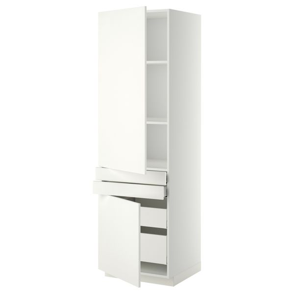 Высокий шкаф + полки, 4 ящик, 2 двери, 2 фронтальные МЕТОД / МАКСИМЕРА, белый, Хэггеби белый (60x60x200 см) - фото 1