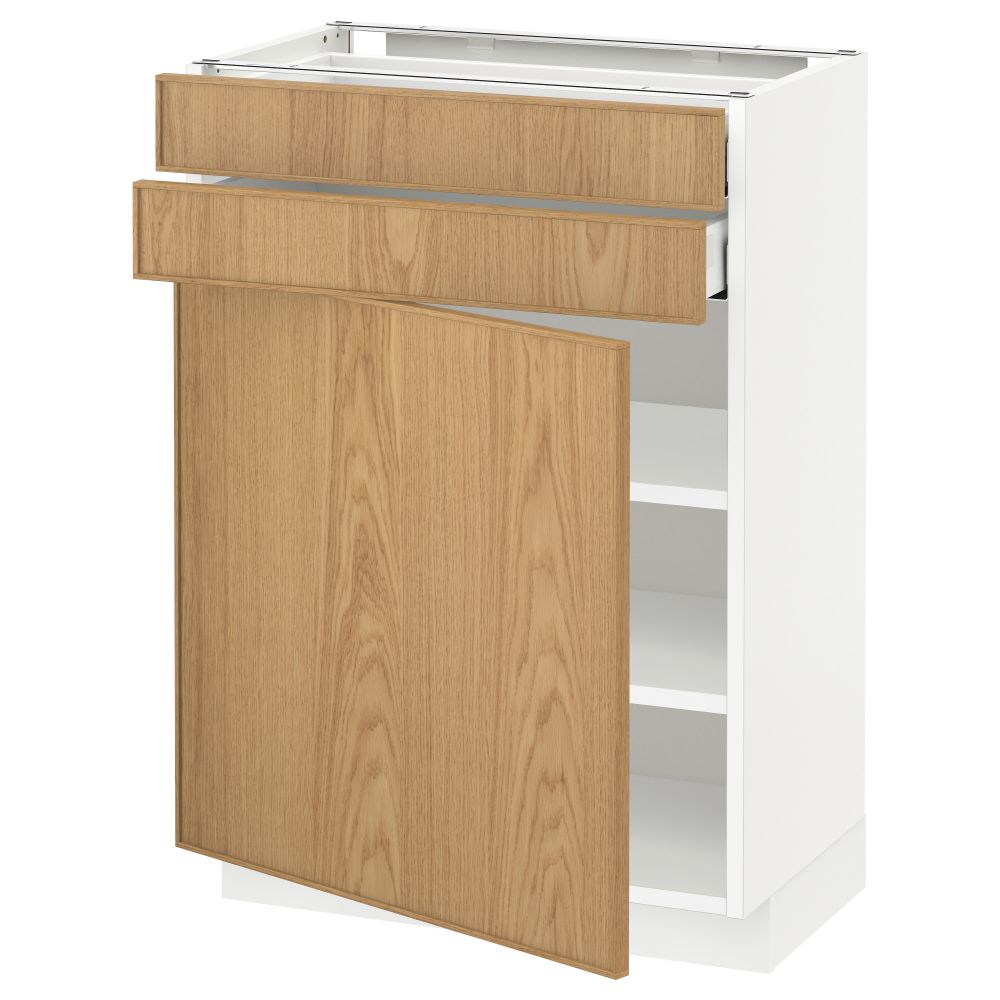 Напольный шкаф с дверцей, 2 ящиками МЕТОД / МАКСИМЕРА, белый, Экестад дуб - схема-чертеж с размерами