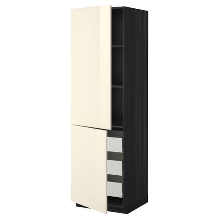 Высокий шкаф + полки, 3 ящика, 2 дверцы МЕТОД / МАКСИМЕРА, черный, Рингульт кремовый
