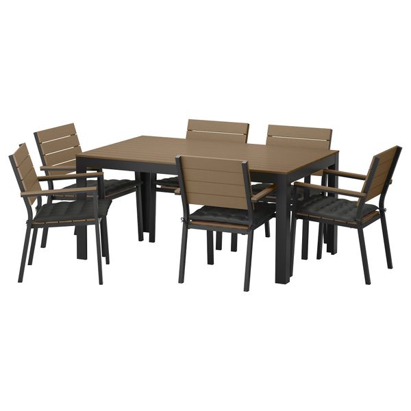 Стол + 6 кресел, для сада ФАЛЬСТЕР, черно-коричневый, Холло черный - фото 1