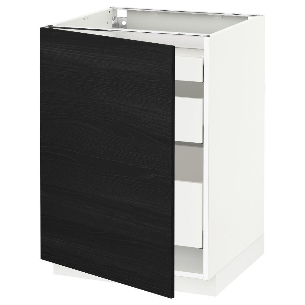 Напольный шкаф с 1 дверцей, 3 ящика МЕТОД / МАКСИМЕРА, белый, Тингсрид черный - схема-чертеж с размерами