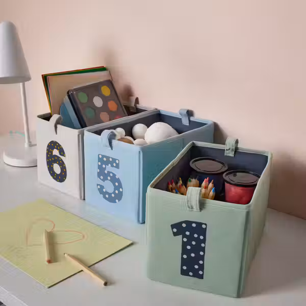 BARNDRÖM Набор коробок,3шт - зеленый синий/бежевый 17x27x17 см - фото 7