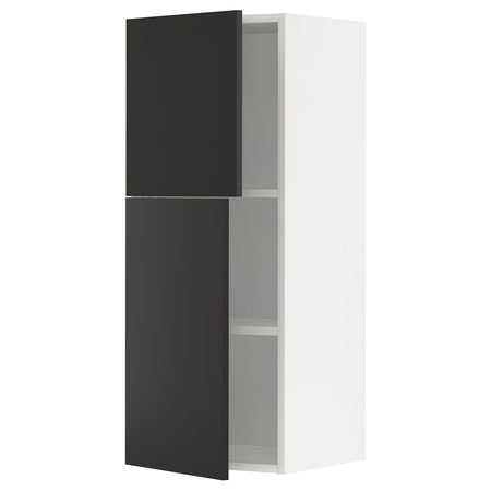 METOD Навесной шкаф с полками/2дверцы - белый/Nickebo матовый антрацит 40x100 см