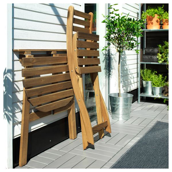 Стол + 1 складной стул, для/сада, светло-коричневая морилка IKEA ASKHOLMEN АСКХОЛЬМЕН 092.288.81 - фото 3