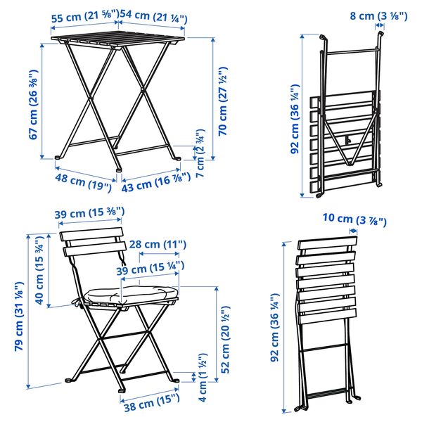 Стол + 2 стула, для сада, белый, зеленый, Kuddarna серый IKEA TÄRNÖ ТЭРНО 894.907.69 - схема-чертеж с размерами