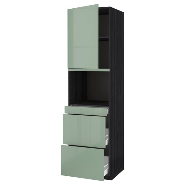Высокий шкаф для СВЧ/дверца, 3 ящика МЕТОД / ФОРВАРА, черный, Калларп светло-зеленый - схема-чертеж с размерами