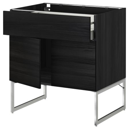 Напольный шкаф, полки, ящик, 2 двери МЕТОД / МАКСИМЕРА, черный, Тингсрид черный