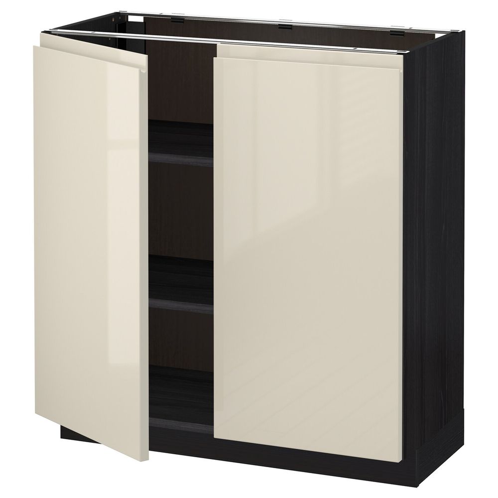 Напольный шкаф с полками/2двери, черный, Воксторп глянцевый светло-бежевый 80x37 см IKEA МЕТОД 292.245.75 - схема-чертеж с размерами