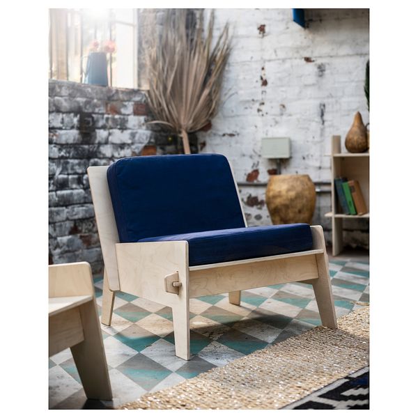 Легкое кресло с подушками ОВЕРАЛЛЬТ, фанера, синий - схема-чертеж с размерами