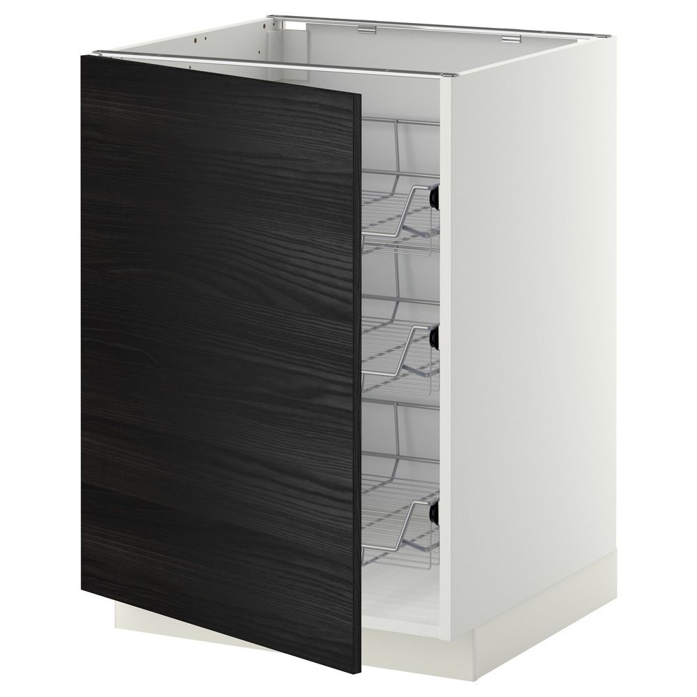 Напольный шкаф с проволочные ящиками, белый, Тингсрид черный 60x60 см IKEA МЕТОД 392.244.95 - схема-чертеж с размерами