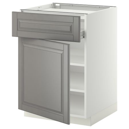 Напольный шкаф для варочной панели, ящик, полка, дверцы МЕТОД / ФОРВАРА, белый, Будбин серый (60x60 см)