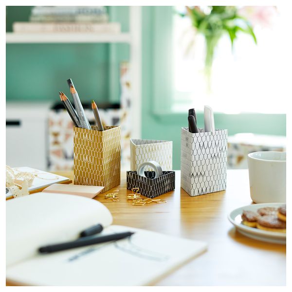 Стакан для ручек, 4 шт. ЛАНКМОЙ, белый, черный золотой - фото 2