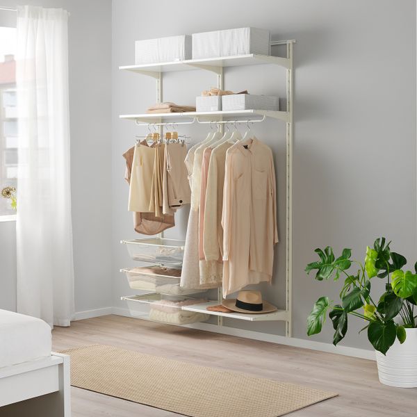 Настенная шина, полки/штанга, белый 132x41x199 см IKEA АЛЬГОТ 592.762.47 - фото 1