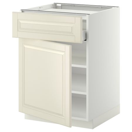 Напольный шкаф для варочной панели, ящик, полка, дверцы МЕТОД / МАКСИМЕРА, белый, Будбин белый с оттенком (60x60 см)