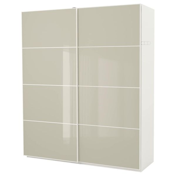 Гардероб, белый Хокксунд, глянцевый Хокксунд светло-бежевый, 200x66x236 см IKEA ПАКС 592.211.27 - фото 2