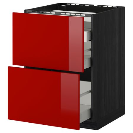 Напольный шкаф, 2 фронтальных панели, 3 ящика МЕТОД / МАКСИМЕРА, черный, Рингульт красный