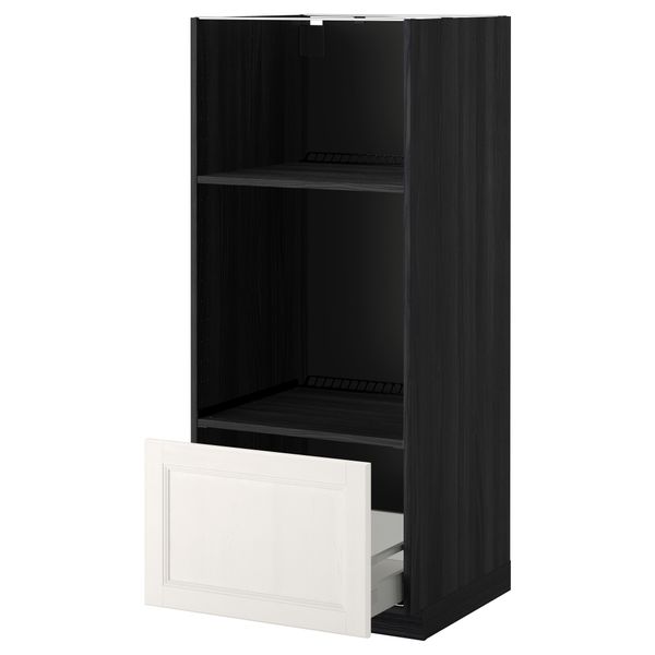 Высокий шкаф с ящиком для духовки/СВЧ МЕТОД / МАКСИМЕРА, черный, Лаксарби белый (60x60x140 см) - схема-чертеж с размерами