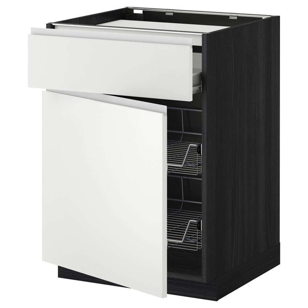 Напольный шкаф для варочной панели, ящик, 2 проволочных корзины МЕТОД / ФОРВАРА, черный, Нодста белый - фото 1