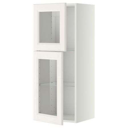 Навесной шкаф с полками, 2 стекло дверцы МЕТОД, белый, Лаксарби белый (40x100 см)