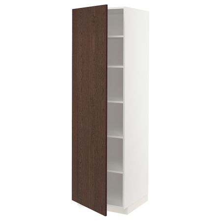 Высокий шкаф с полками, белый/Синарп коричневый 60x60x200 см IKEA METOD МЕТОД 694.458.53