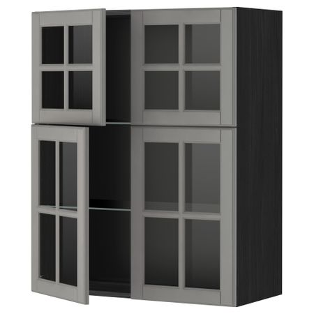 Навесной шкаф с полками, 4 стекло дверцы МЕТОД, черный, Будбин серый (80x100 см)