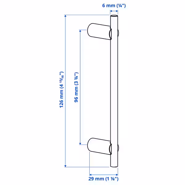 STJÄRNHOV СТЭРНХОВ Ручка - хромированный 126 мм - схема-чертеж с размерами
