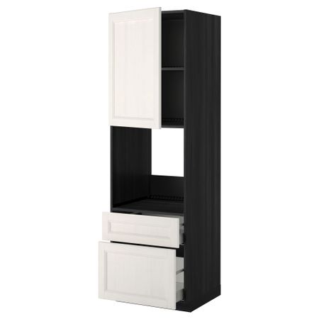 Высокий шкаф для духовки + дверь, 2 ящика МЕТОД / МАКСИМЕРА, черный, Лаксарби белый