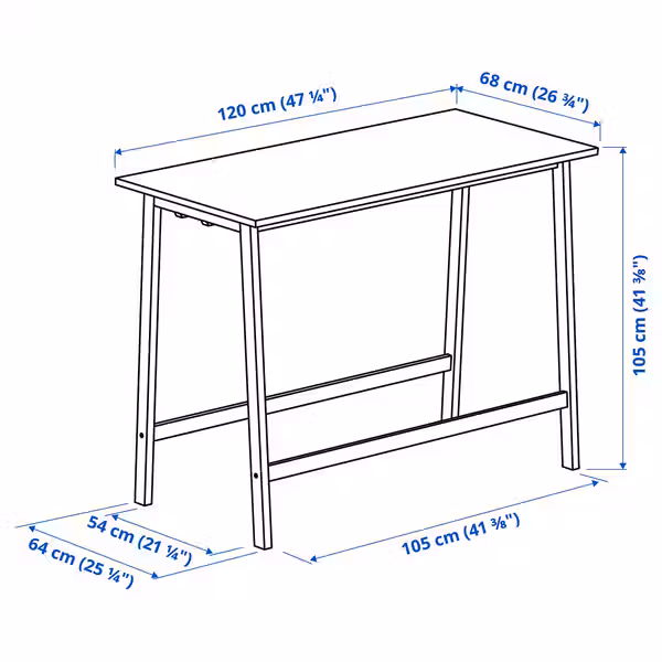 MITTZON МИТТЗОН Конференц-стол - шпон грецкого ореха/чёрный 120x68x105 см - схема-чертеж с размерами
