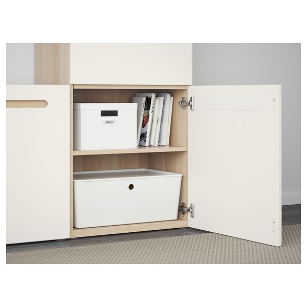 Шкаф для ТВ, комбинированный, стекляные дверцы БЕСТО, под беленый дуб, Марвикен белый прозрачное стекло (300x40x192 см) - фото 3