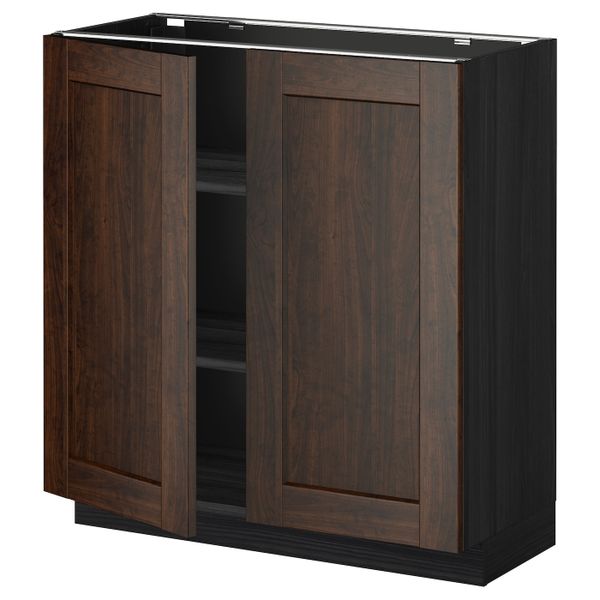 Напольный шкаф с полками/2двери, черный/Эдсерум коричневый 80x37 см IKEA МЕТОД 292.266.02 - схема-чертеж с размерами