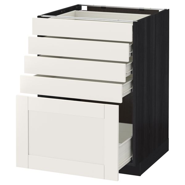 Напольный шкаф с 5 ящиками МЕТОД / ФОРВАРА, черный, Сэведаль белый - схема-чертеж с размерами