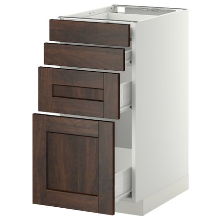 Напольный шкаф 4 фронтальных панели, 4 ящика МЕТОД / ФОРВАРА, белый, Эдсерум коричневый
