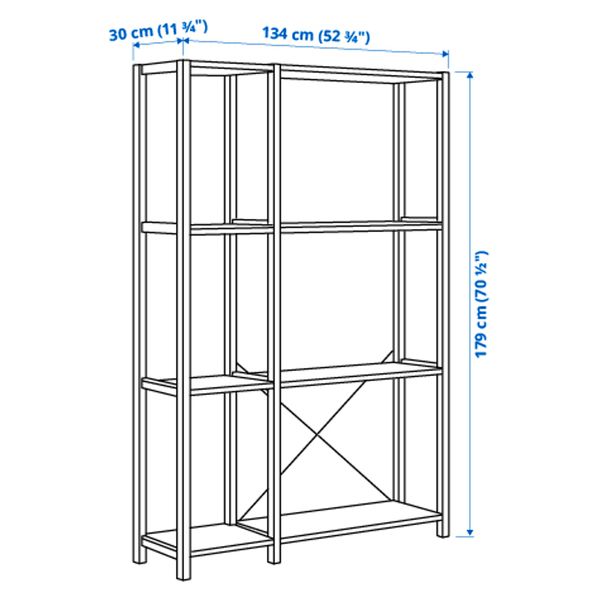 2 секции, полки, 134x30x179 см, сосна IKEA IVAR ИВАР 792.483.19 - схема-чертеж с размерами