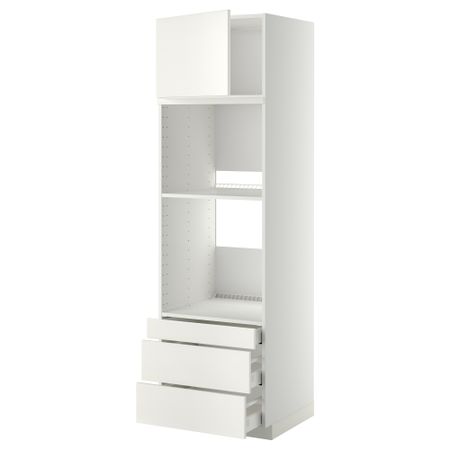 Высокий шкаф для духовки комбинированный, духовка + дверца, 3 ящика МЕТОД / МАКСИМЕРА, белый, Веддинге белый