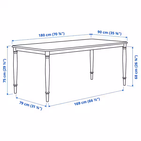 DANDERYD Стол обеденный - сосновый шпон/чёрный 180x90 см - схема-чертеж с размерами