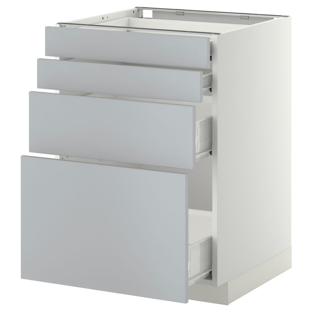 Напольный шкаф 4 фронтальных панели, 4 ящика МЕТОД / ФОРВАРА, белый, Веддинге серый - схема-чертеж с размерами