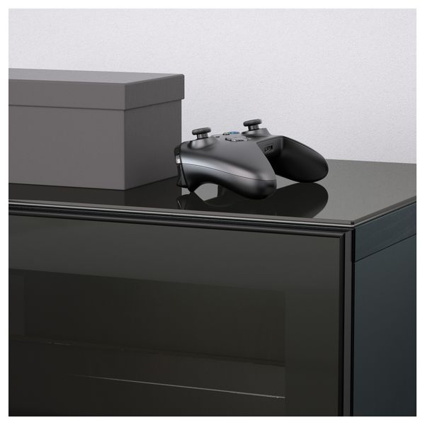 Шкаф для ТВ, комбинированный, стекляные дверцы БЕСТО, черно-коричневый, Сельсвикен глянцевый/черный дымчатое стекло (240x40x230 - фото 4