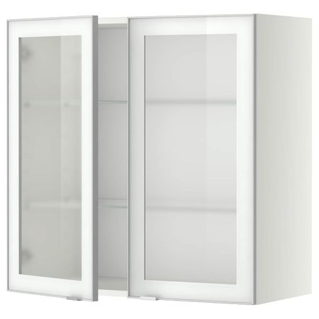 Навесной шкаф/полки/2стеклян двери, белый/Ютис матовое стекло 80x80 см IKEA METOD МЕТОД 894.469.41