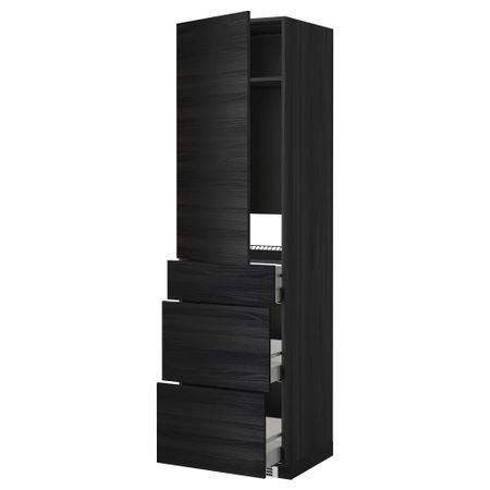 Высокий шкаф для холодильника, с дверцами, 3 ящика МЕТОД / МАКСИМЕРА, черный, Тингсрид черный (60x60x220 см)