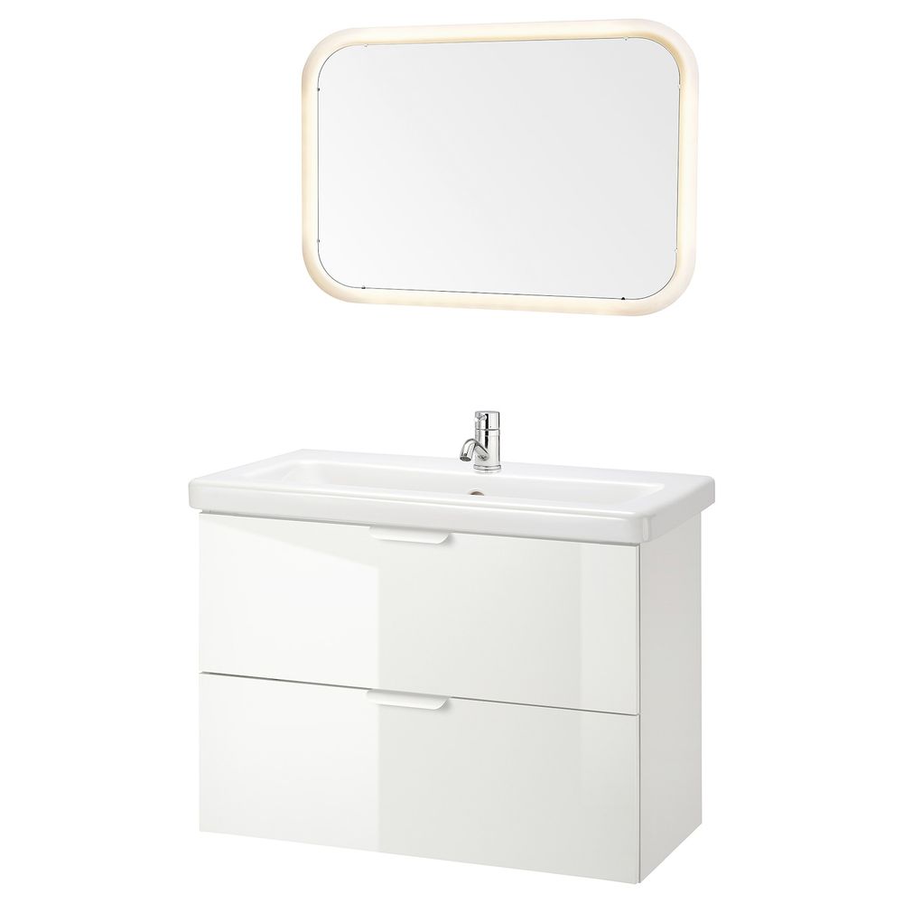 Комплект мебели для ванной, 6 предм., глянцевый белый/ПИЛКОН смеситель 84x43x65 см IKEA FISKÅN ФИСКОН / TVÄLLEN ТВЭЛЛЕН - фото 1