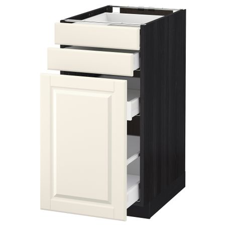 Напольный шкаф с выдвижными модулями, 2 фронтальные панели МЕТОД / МАКСИМЕРА, черный, Будбин белый с оттенком