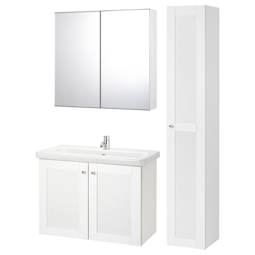 Комплект мебели для ванной,8 предм., Йельсен белый/ПИЛКОН смеситель 84x43x65 см IKEA FISKÅN ФИСКОН / TVÄLLEN ТВЭЛЛЕН 594.373.68 - фото 1