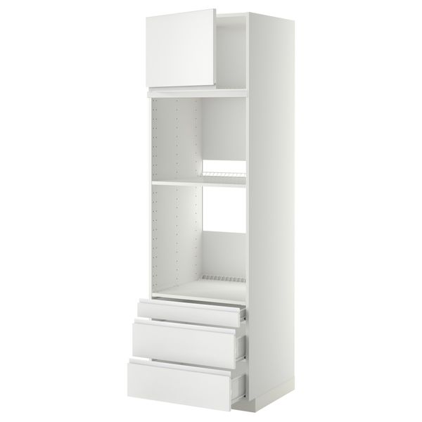 Высокий шкаф для духовки комбинированный, духовка + дверца, 3 ящика МЕТОД / ФОРВАРА, белый, Нодста белый - схема-чертеж с размерами