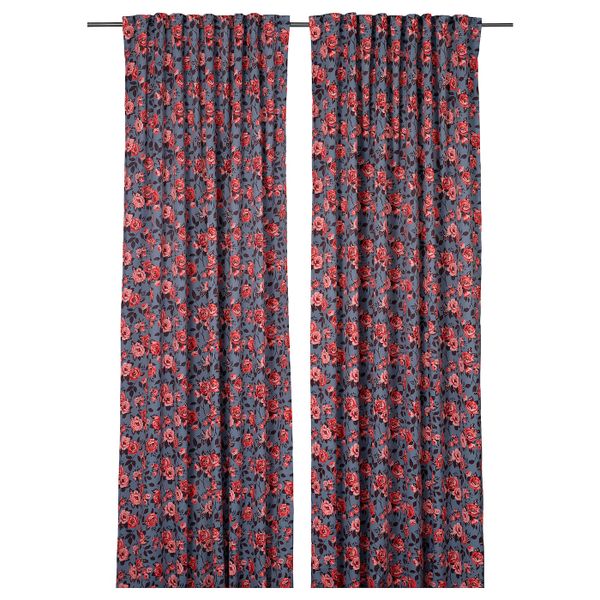 Затемняющие гардины, 2 шт., синий/Розы 145x300 см IKEA ROSENHALLON РОЗЕНХАЛЛОН 804.840.94 - фото 1