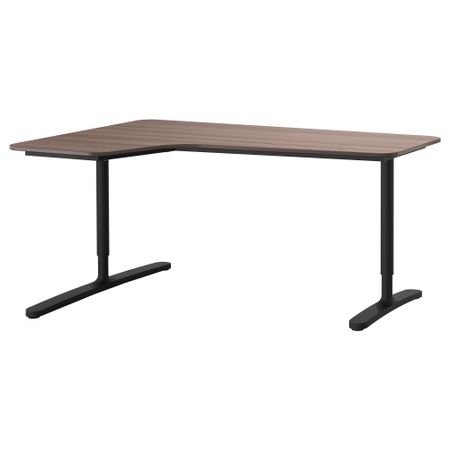 Угловой письменный стол левосторонний БЕКАНТ, серый, черный (160x110 см)