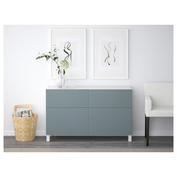 Комбинация для хранения с дверцами, ящиками БЕСТО, белый, Вальвикен серо-бирюзовый (120x40x74 см) - фото 2